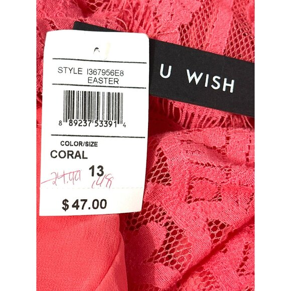 As U Wish NWT 13 Flirty Tiered Coral Lace Dress Open Back Detail Fit Flare Style - Picture 14 of 15